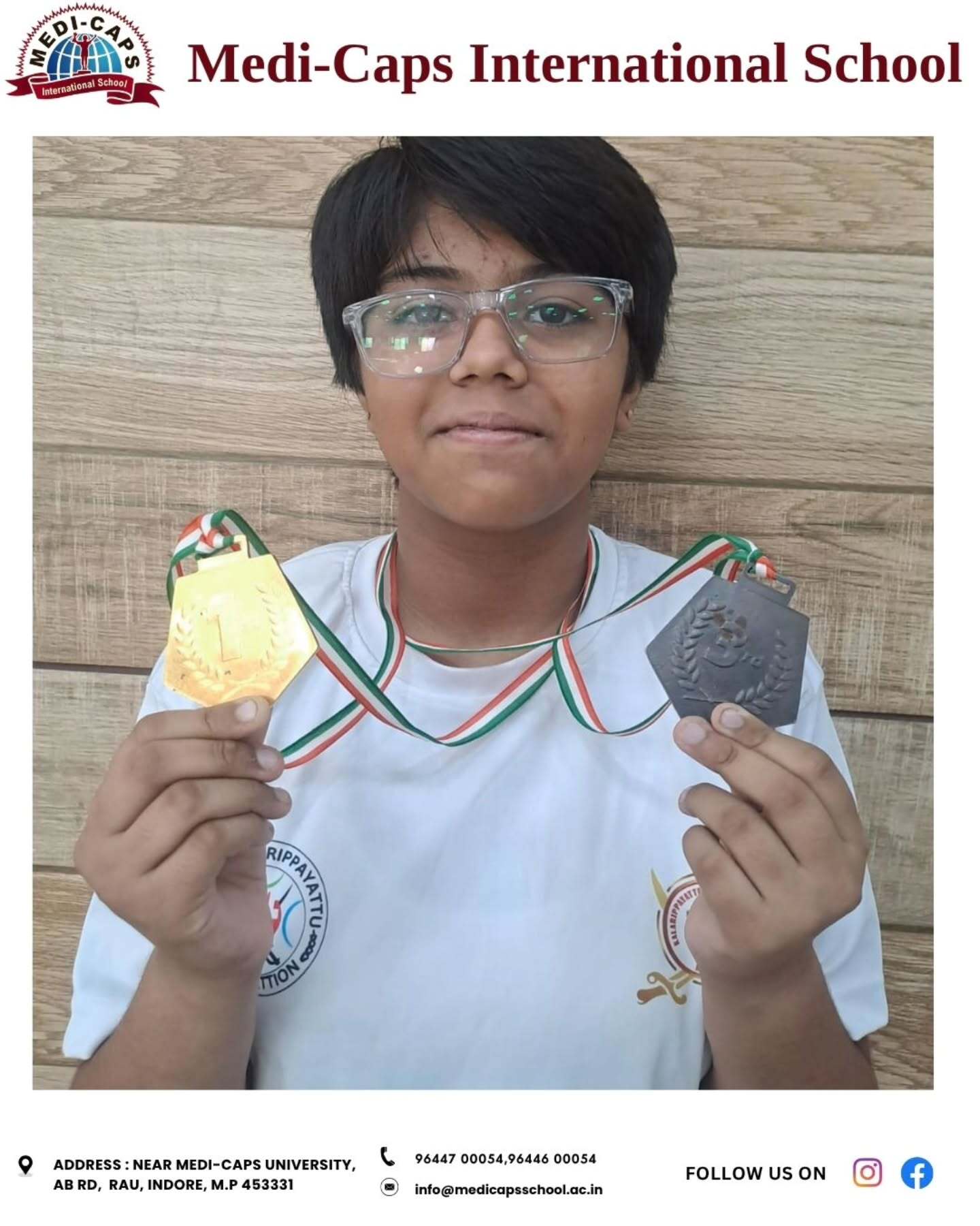 "Huge congratulations to Aanvi for winning Gold and Bronze medals 🥇🥉in the Indore Division Championship of Kalarippayattu! 🥳