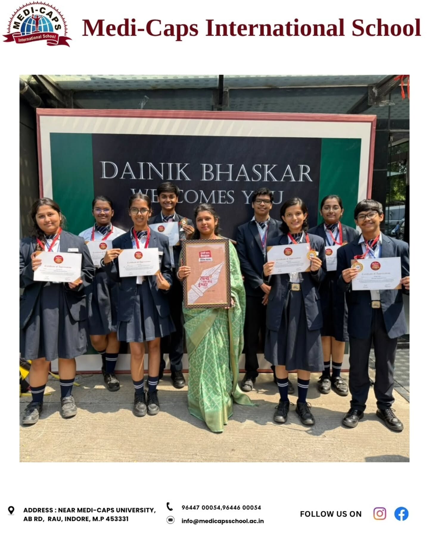 🏆 Medi-Caps International School Shines at Dainik Bhaskar Pratibha Samman 2026! 🌟
